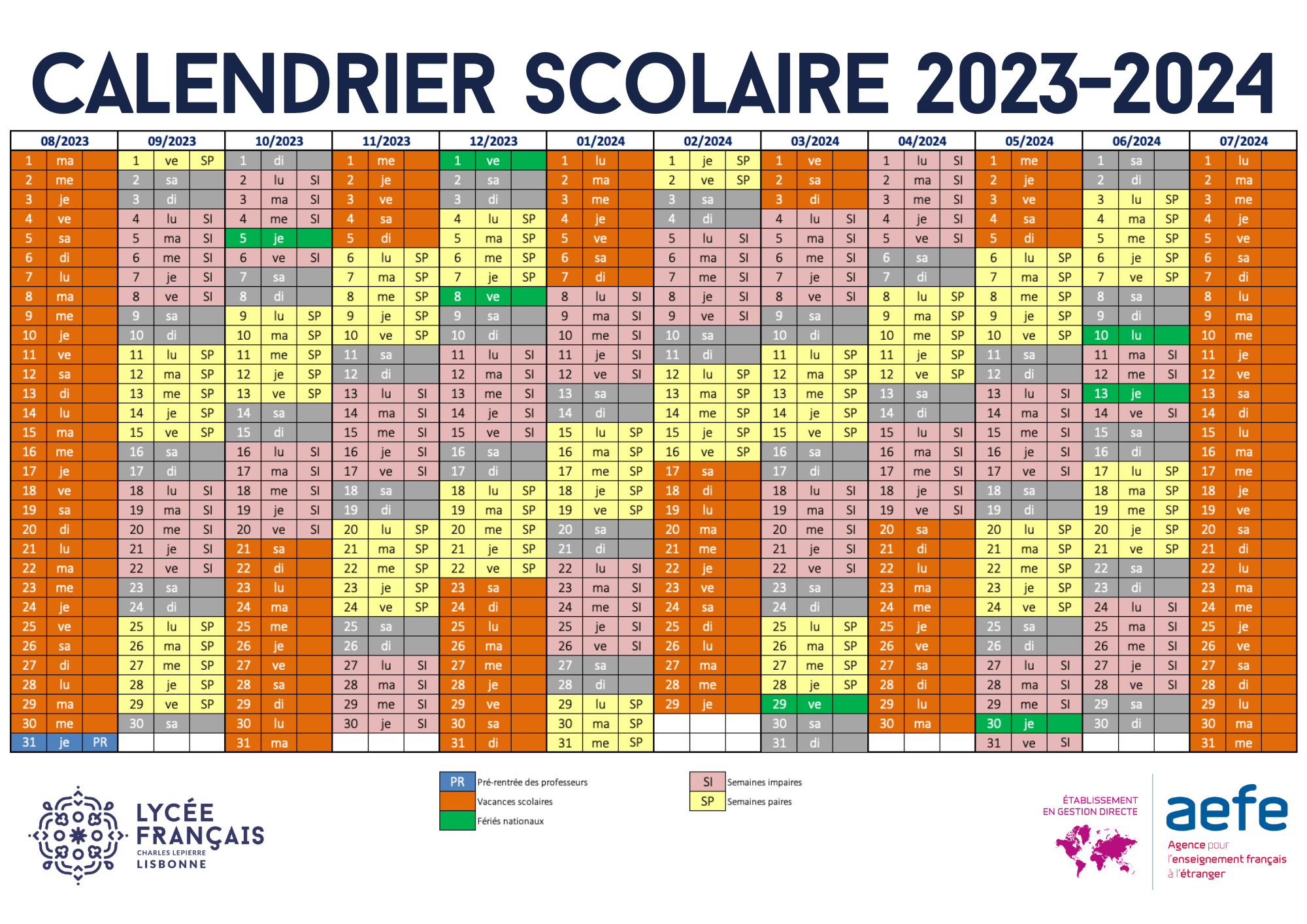 Calendrier 3ème période - Année 2023-2024